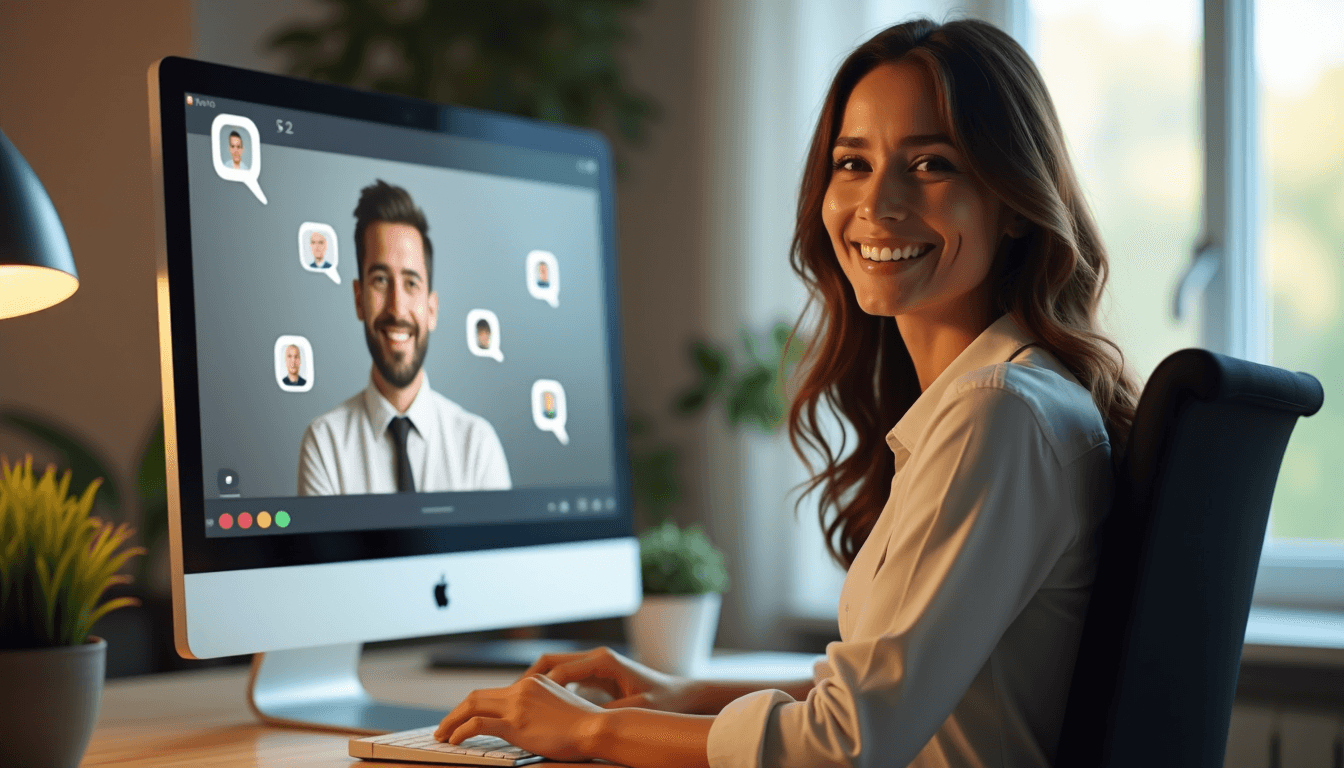 A virtual assistant having a video call with a client